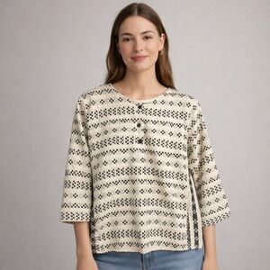 Ace & Jig Woven Cotton Top Black Cream Check Pattern Boxy Shirt M